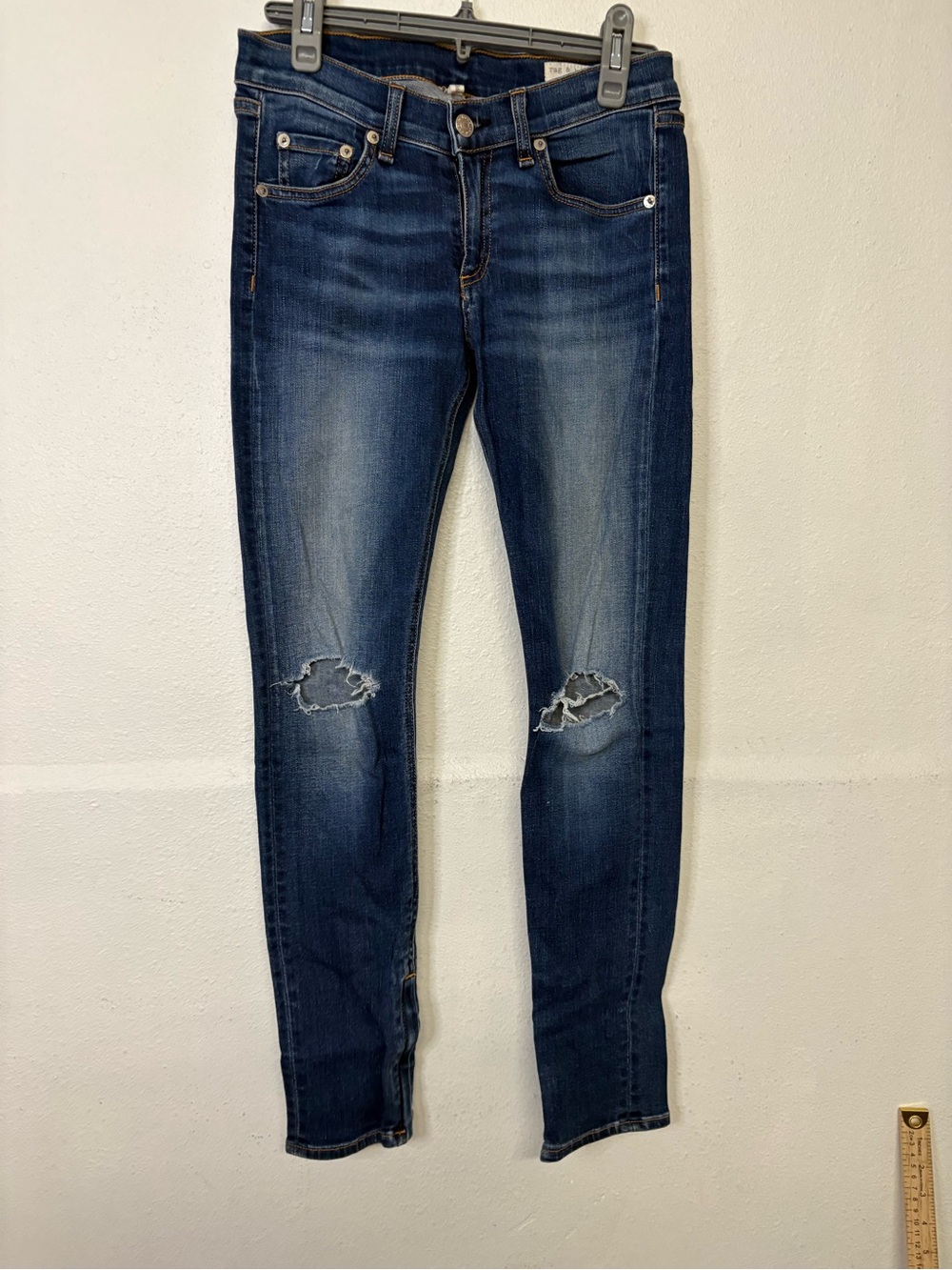RAG & BONE Zipper Capri Dark Blue Women's Distressed Jeans